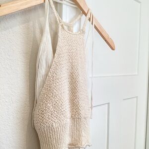 Urban Outfitters Sweater Halter Crop Top XS Cream White